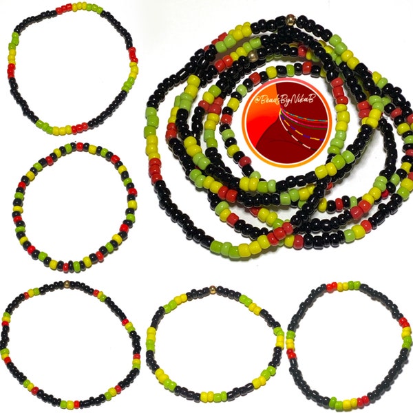 Bracelet Rasta / Bracelet Stretch / Perle de graine de verre / Noir, Rouge, Vert, Perles jaunes / Couleurs jamaïcaines / Bracelet coloré / Bracelet Reggae