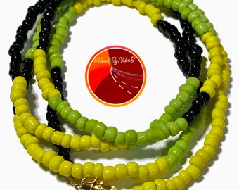 Irie- Green Yellow Black Waist Beads- Removable Waist Beads With Clasps - Weightloss Tracker- Belly Beads- Handmade- Belly Chain