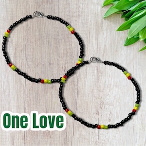 One Love Anklet, Rasta Style Beaded Anklet, Colorful Anklet, Seed Bead Anklet, Anklet, Reggae Anklet, Ank, Stretch