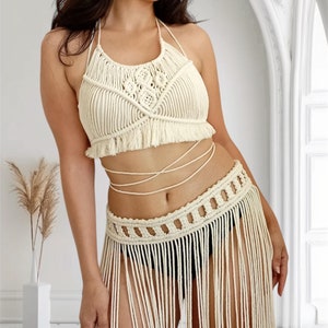 Daisy Macrame Top and Midi Skirt, Macrame Dress, Macrame Clothes, Handmade Dress, Boho Dress, Macrame Top, Macrame Skirt, Festival Clothing