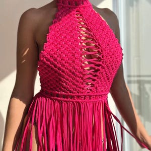 Maria Macrame Mini Dress (Pink), Beach Dress, Macrame Clothes, Handmade Dress, Boho Dress, Macrame Skirt, Festival Clothing, Macrame Top