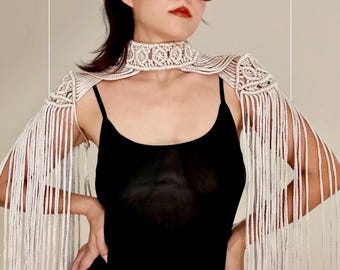 Macrame Fringe Epaulettes: Festival Shoulder Necklace