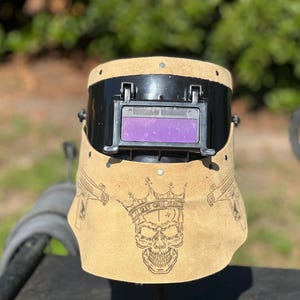 Custom chopped tiger hood leather welding hood