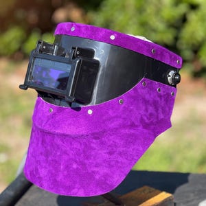 Custom chopped tiger hood leather welding hood