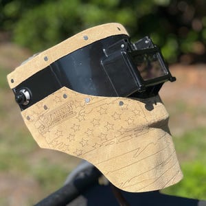 Custom chopped tiger hood leather welding hood