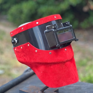 Custom chopped tiger hood leather welding hood