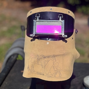 Custom chopped tiger hood leather welding hood