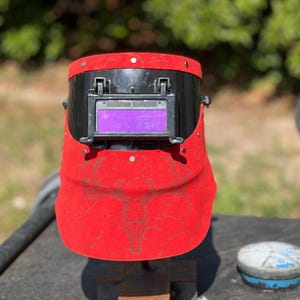 Custom chopped tiger hood leather welding hood