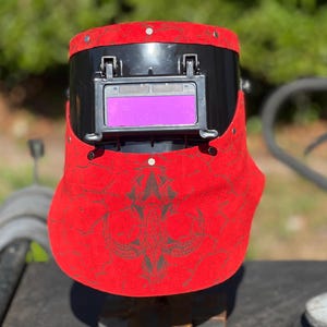 Custom chopped tiger hood leather welding hood