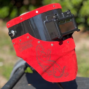 Custom chopped tiger hood leather welding hood