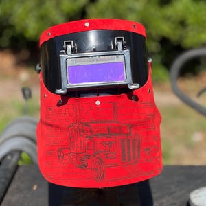 Custom chopped tiger hood leather welding hood