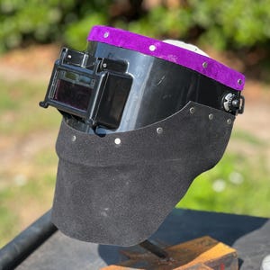 Custom chopped tiger hood leather welding hood