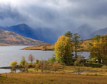 Impresión fotográfica de paisaje de montaña de Escocia, otoño, Tierras Altas de Escocia