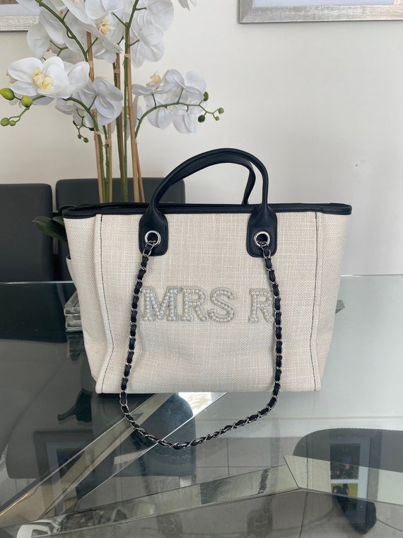 Future Mrs Personalized Canvas Tote Bag With Leather Straps