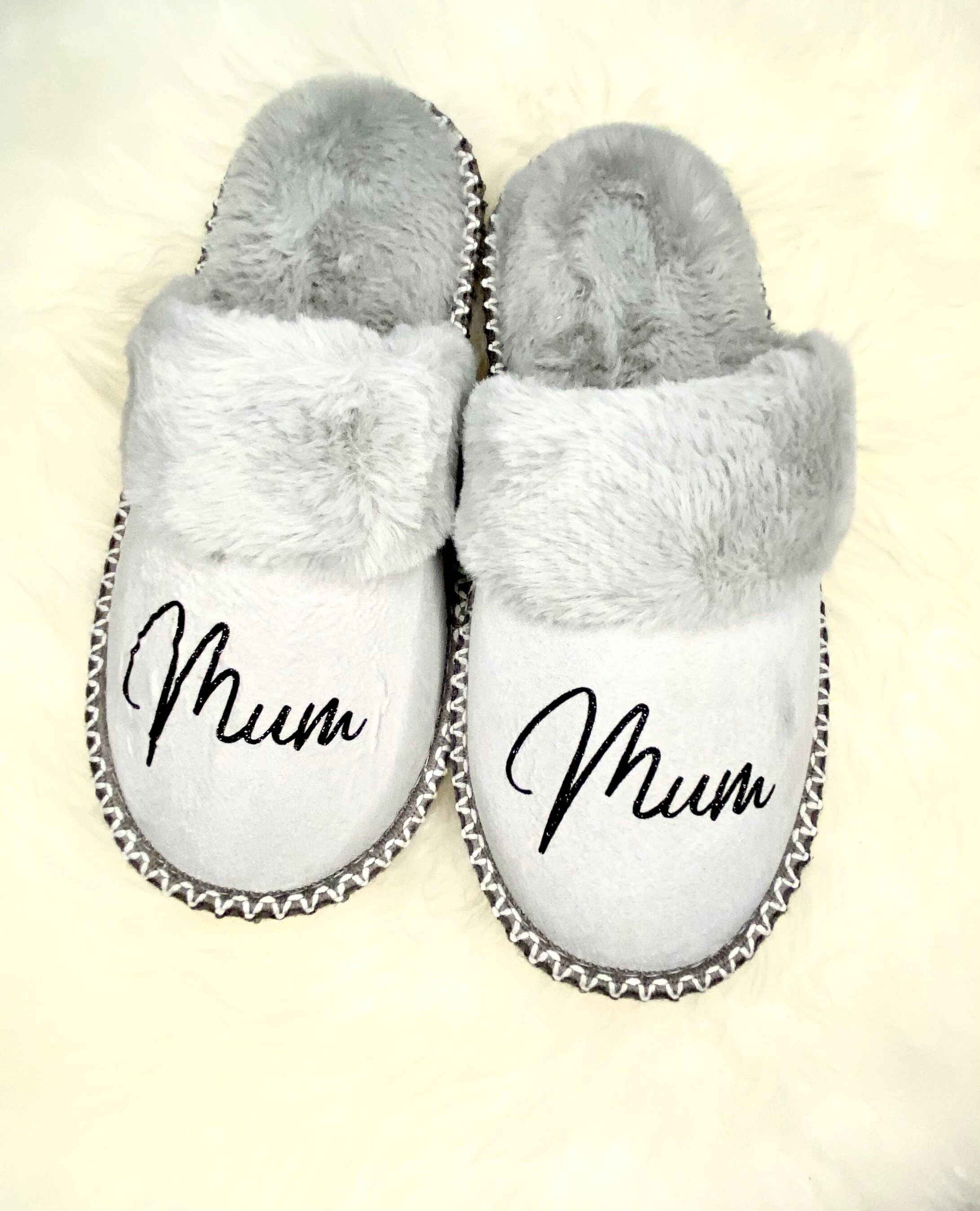 Personalised slippers Mother's Day gift grey fluffy Etsy