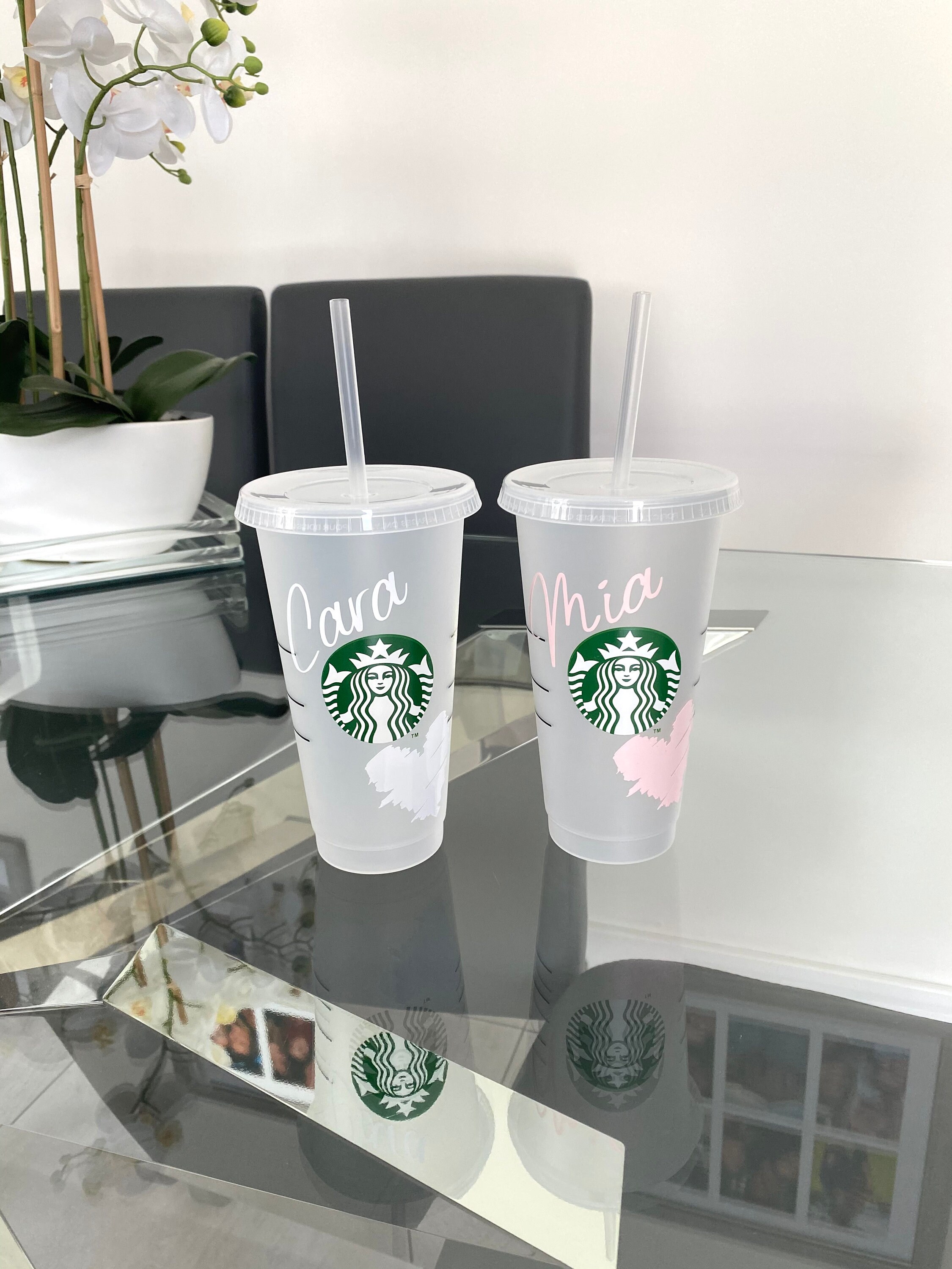 Reusable Starbucks Iced Coffee Cold Cup Preppy Hearts 