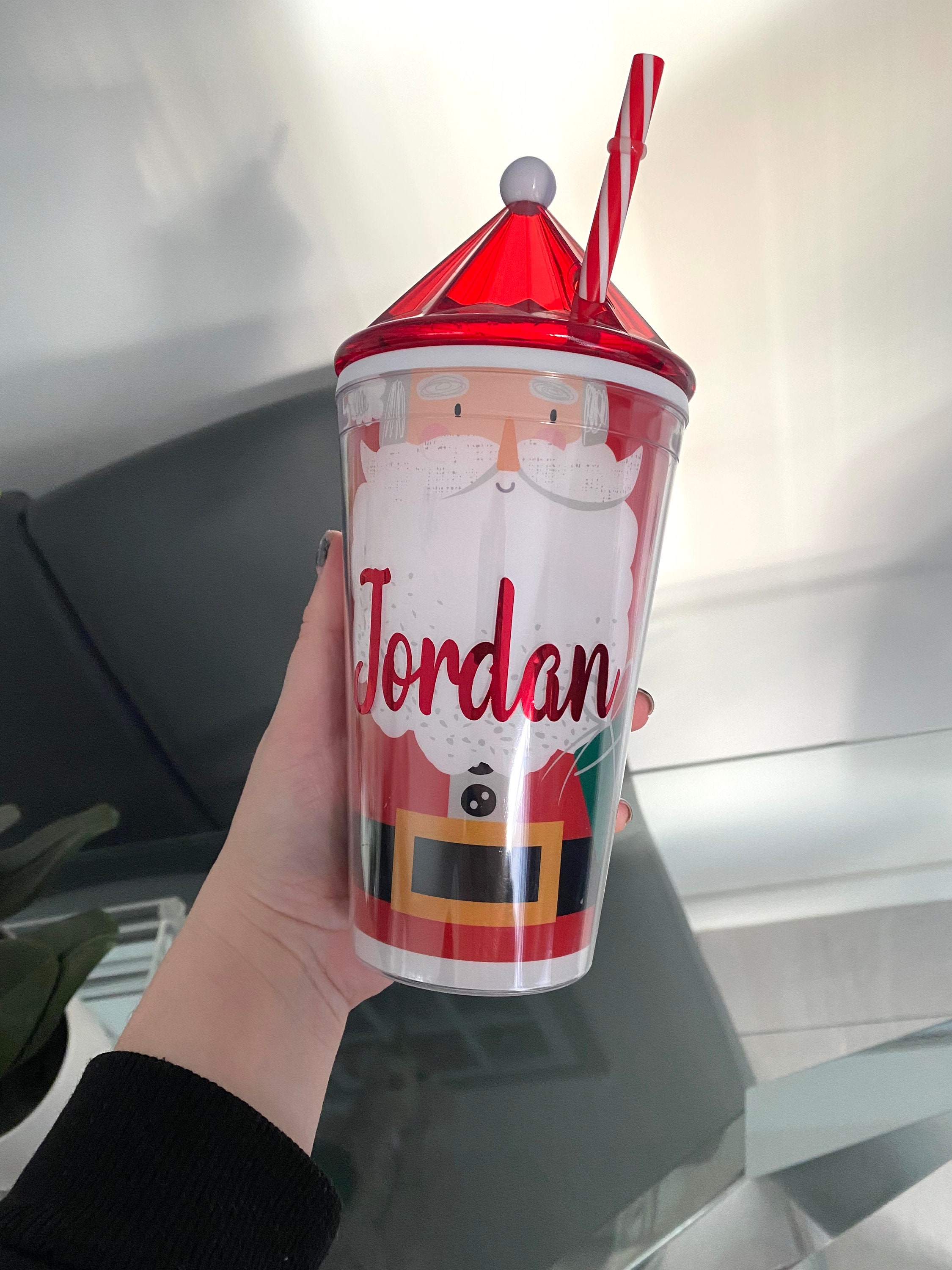 Personalised Christmas Elf Santa Cup With Straw Santa Drinks Bottle  Christmas Straw Bottle Tumbler Kids Christmas Cup Christmas Gift 