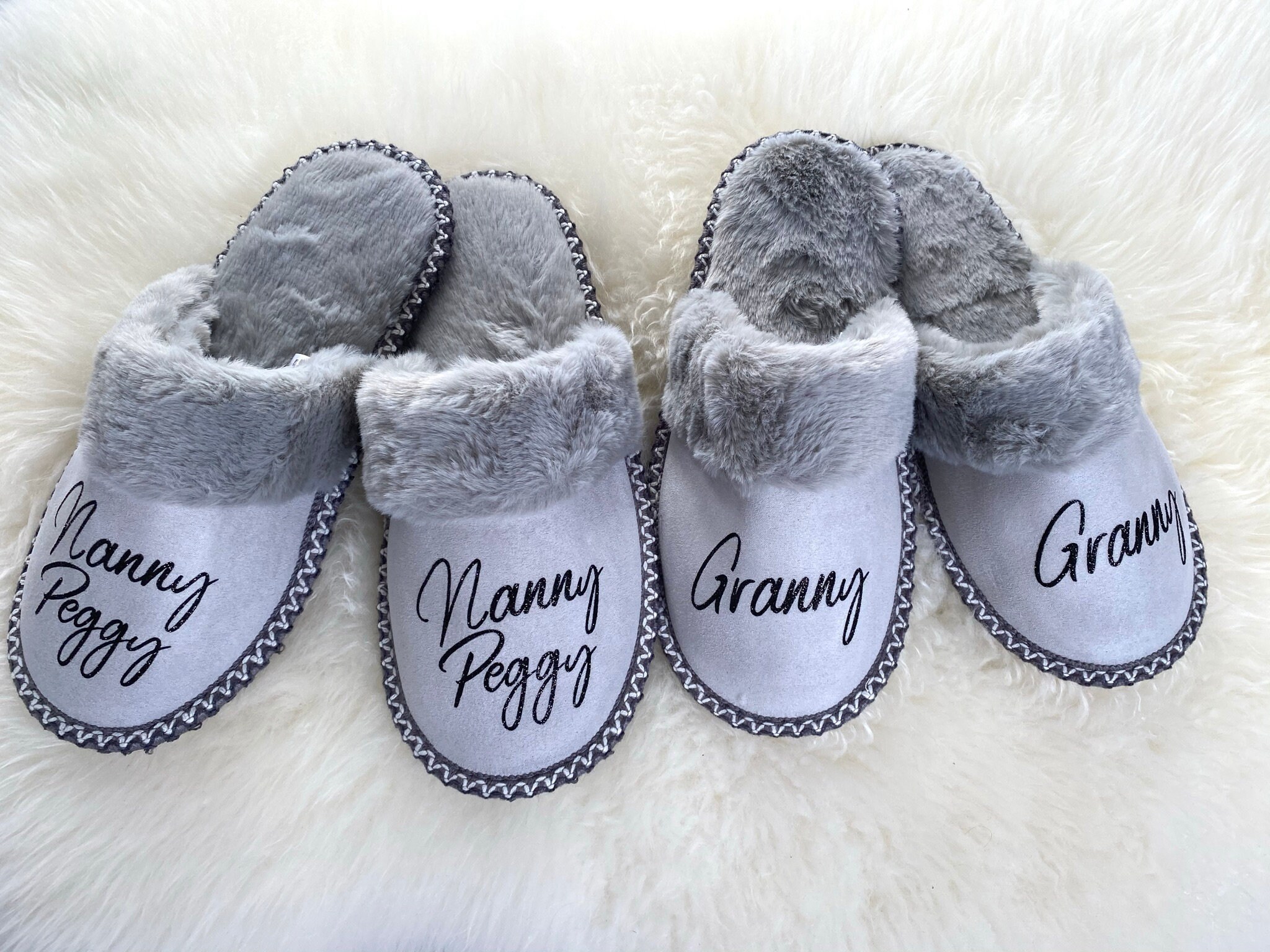 Personalised slippers Mother's Day gift grey fluffy Etsy