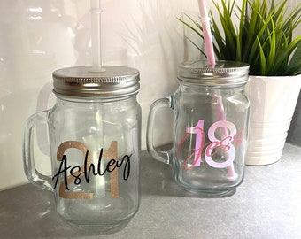 Personalised Mason Jars With Straws, Personalised Jar, Birthday Gift, Hen  Party, Custom Mason Jar Cup, 18th, 21st, 30th, Milestone Birthday 