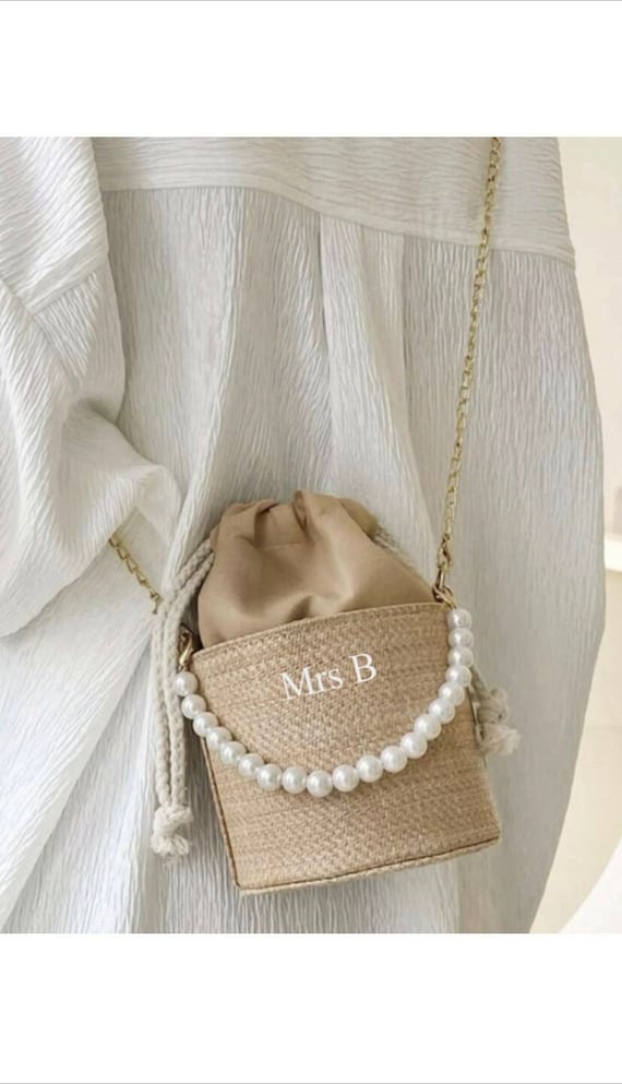 Personalised Bridal Pearl Handbag Woven Bag Bridal Shower Gift