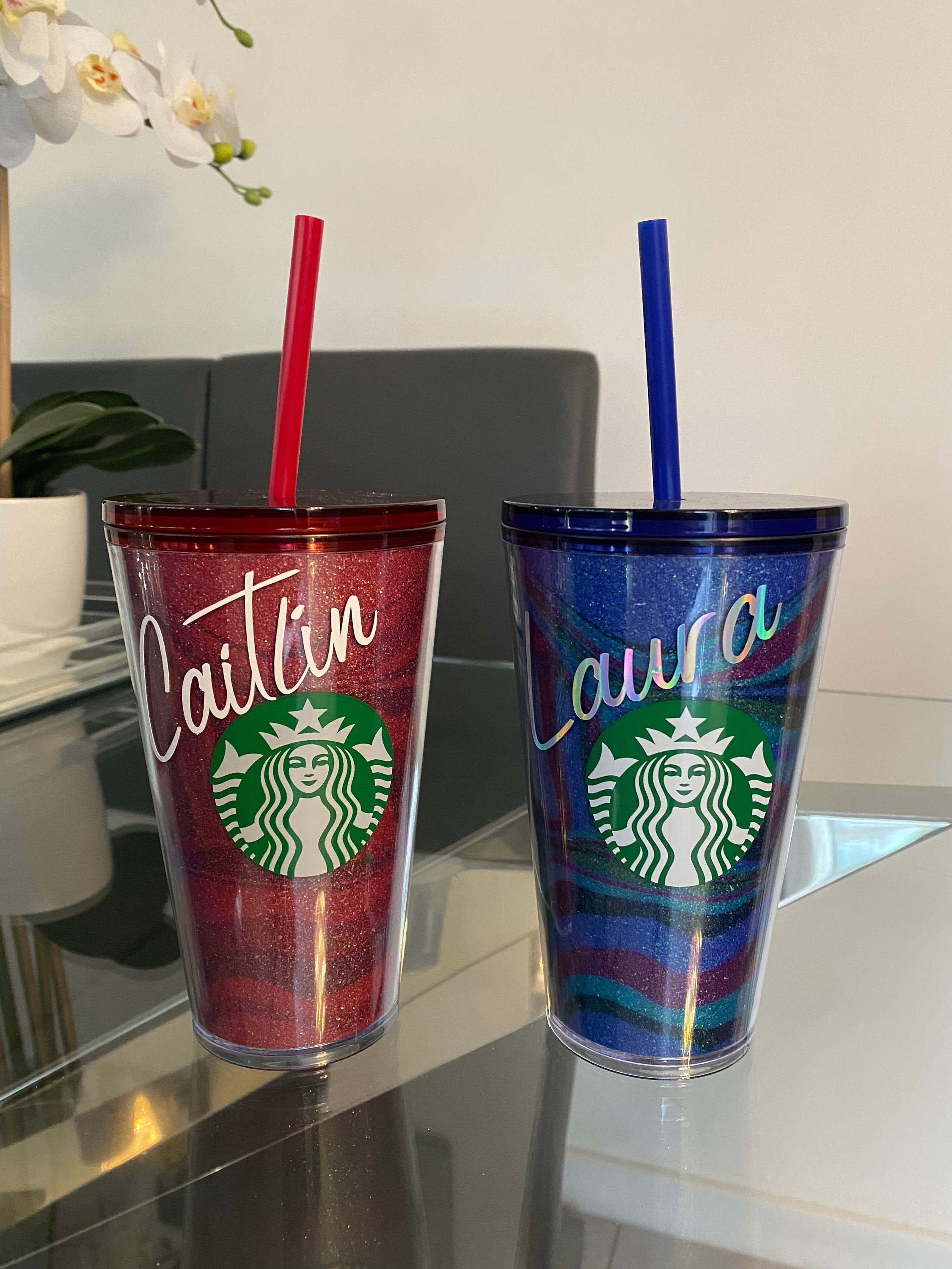 Starbucks Reusable Cold Cups with Lids & Straws-Set Of 5 Glitter
