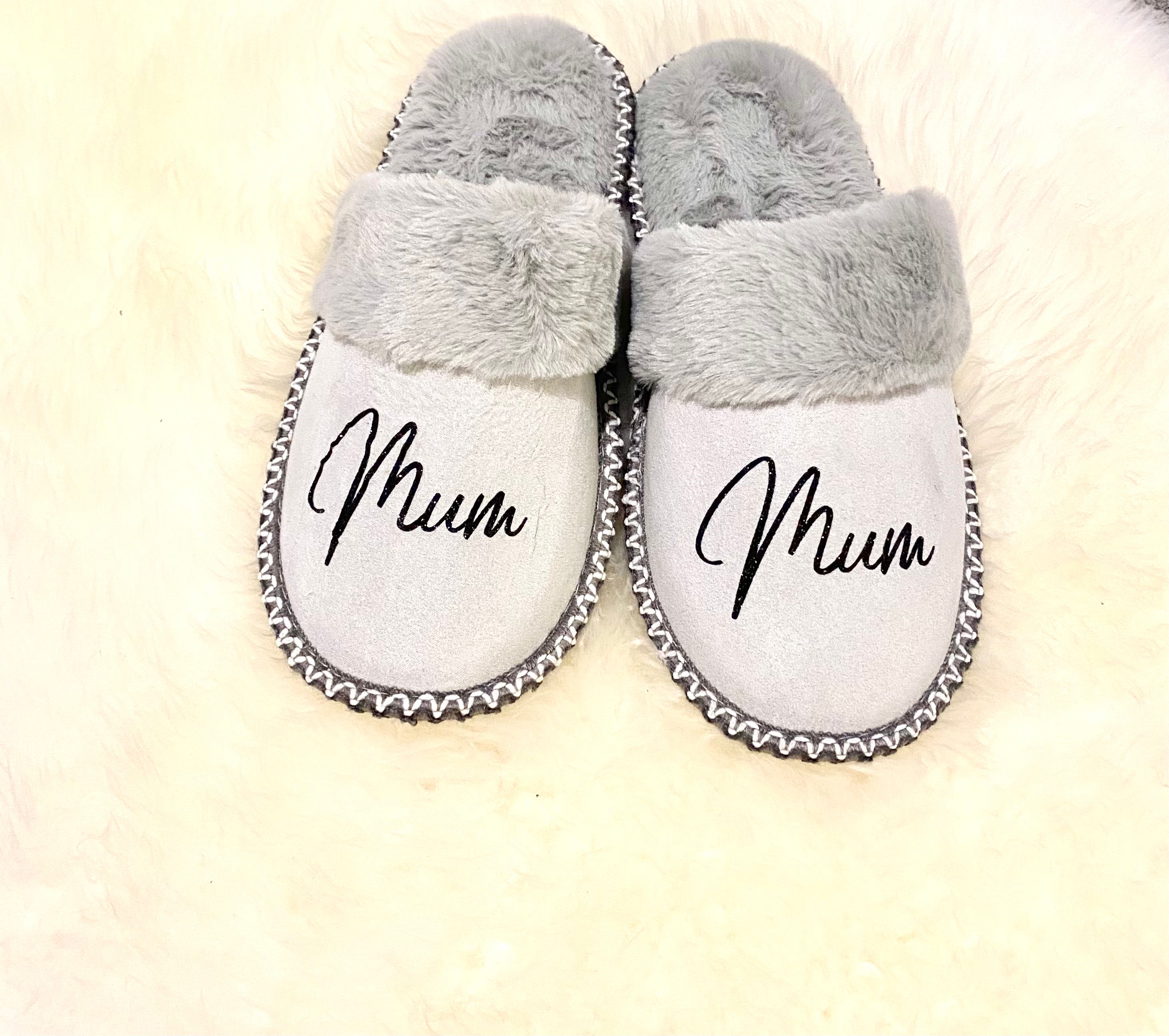 Personalised slippers Mother's Day gift grey fluffy Etsy
