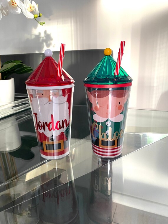 Personalised Christmas Santa Drink Cup With Straw, Santa Drinks Tumbler,  Children's Christmas Tumbler, Christmas Gift, Christmas Eve Box Elf 