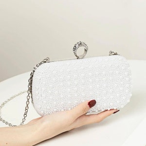 Fashion Quilted Ladys Evening Clutch Purse Pearl Clip Bag Shoulder
