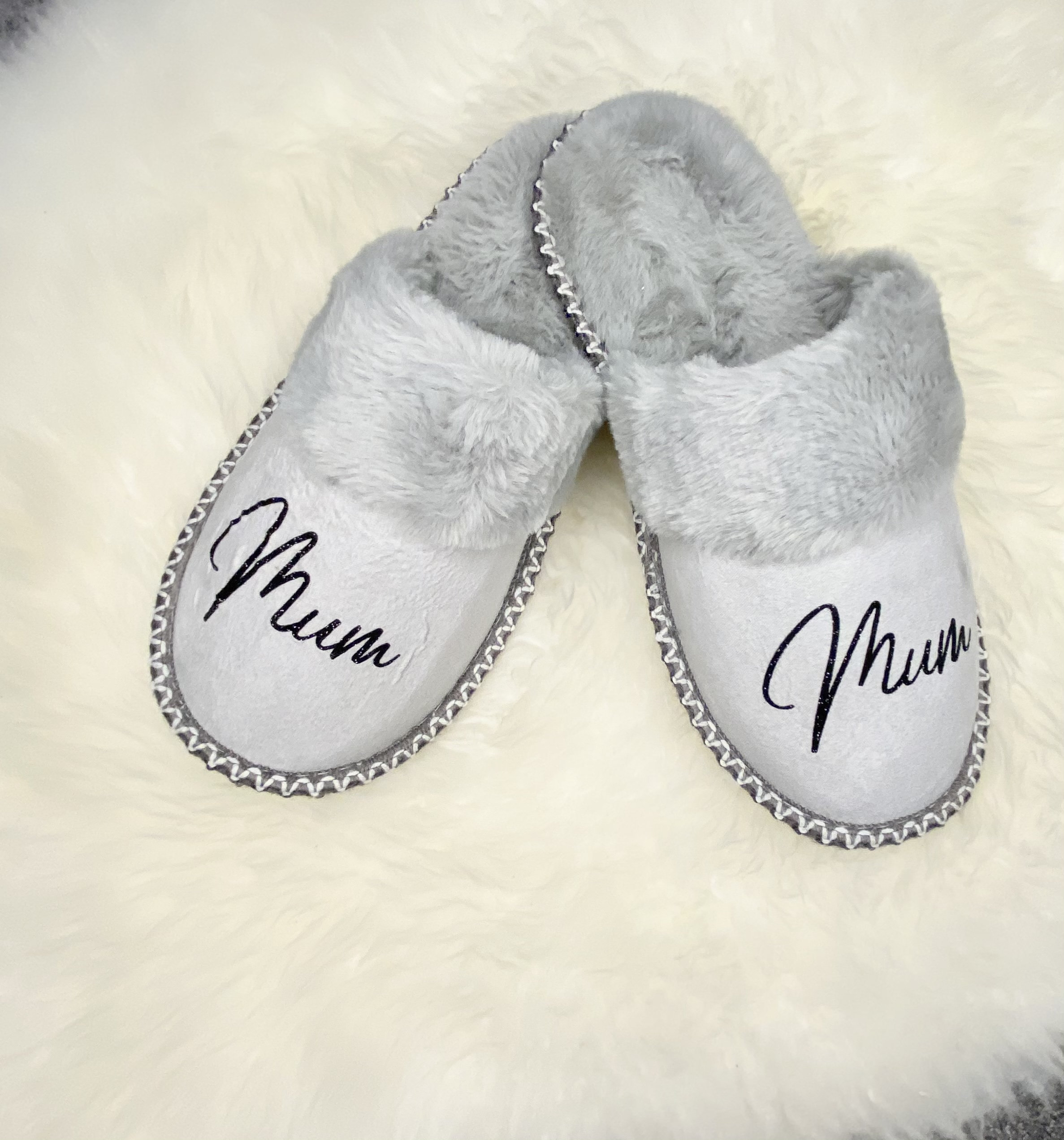 Personalised slippers Mother's Day gift grey fluffy Etsy