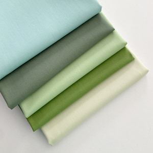 PURE solids from Art Gallery Fabrics, 2022 colors, cool tones, green, blue, sprout, asparagus, fresh aloe, rosemary, morning frost