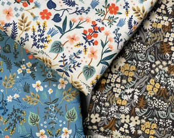 Rifle Paper Co. Wildwood Floral Fabric: Metallic Accents, Cotton and Steel