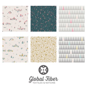 Little Town by Amy Sinibaldi for Art Gallery Fabrics with suggested blenders, hard yard cuts, christmas/winter holiday prints