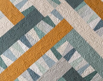 Winter Walk Garland Quilt Kit 2.0: Blue & Gold Cotton Poplin