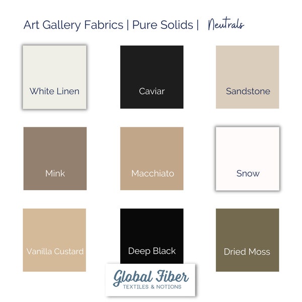 Art Gallery Fabrics PURE Solids: Neutral Cotton Fabric (Half Yard)