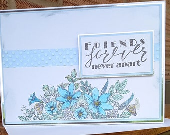 Friends forever never apart, 7x10 greetings card in blue