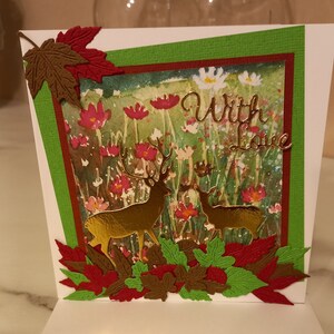 5x5 Rehe im Herbst Blätter mit Liebe Grußkarte