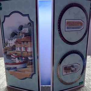 Biglietto di auguri di pensionamento a tre ante decoupaged