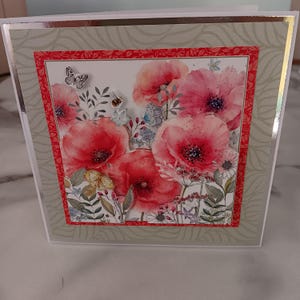 Carte de voeux fait main 5 x 5 coquelicots découpés