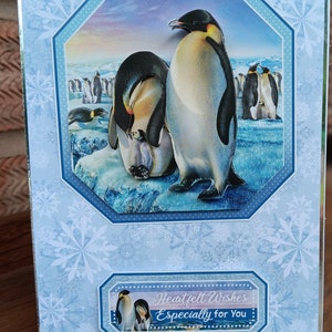 Carte de voeux Pingouins à découper A6 faite main.
