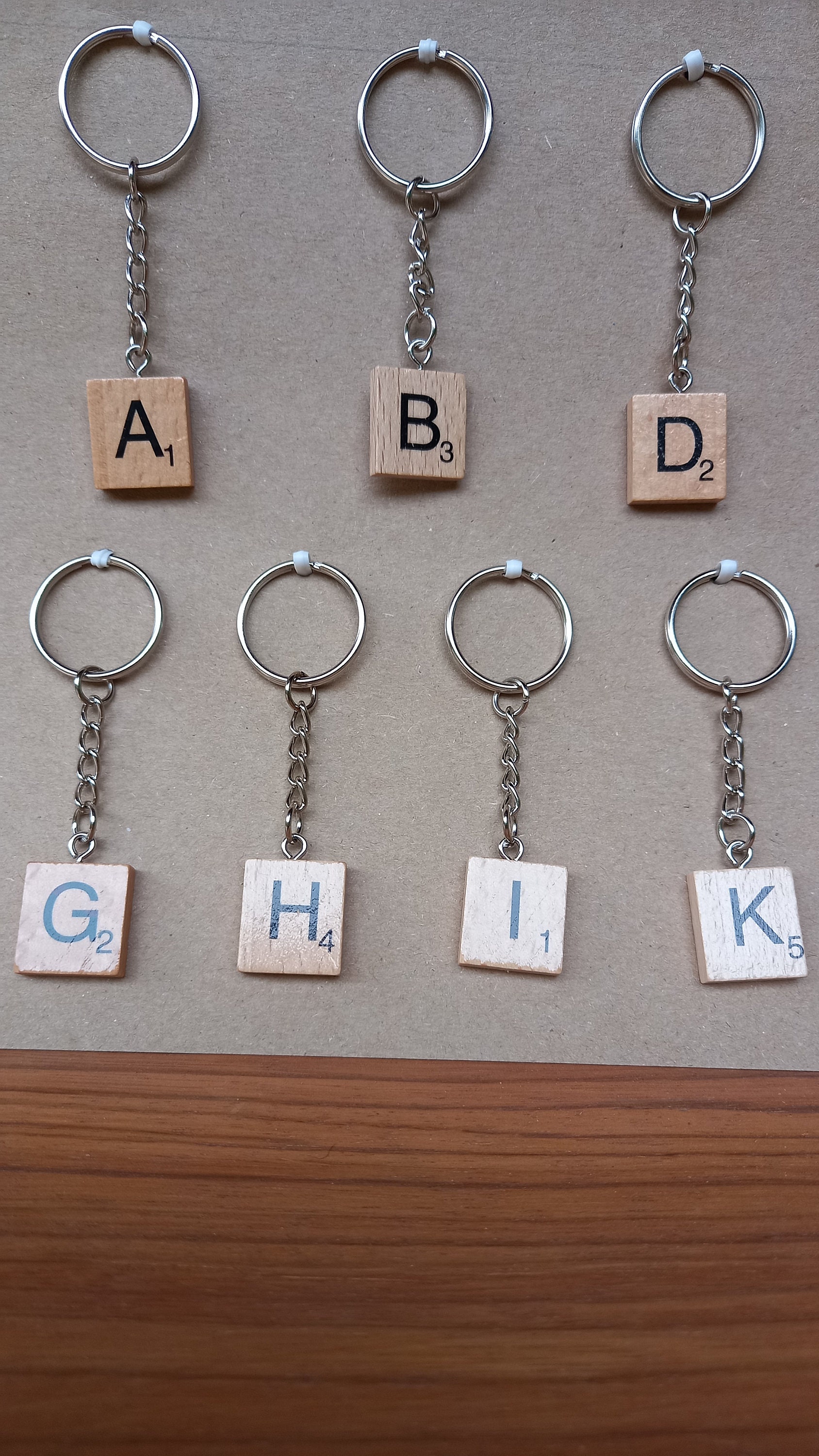 Wooden Scrabble Tile Letter Keyrings in a Natural Finish Etsy UK