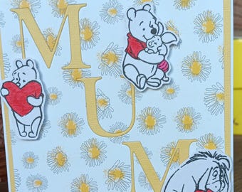 Handmade, paper piece, Mum dsigned, winnie the pooh inspired greetings card