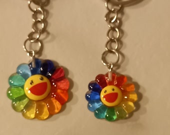 Rainbow resin sunflower keyrings, keychains, bag charms