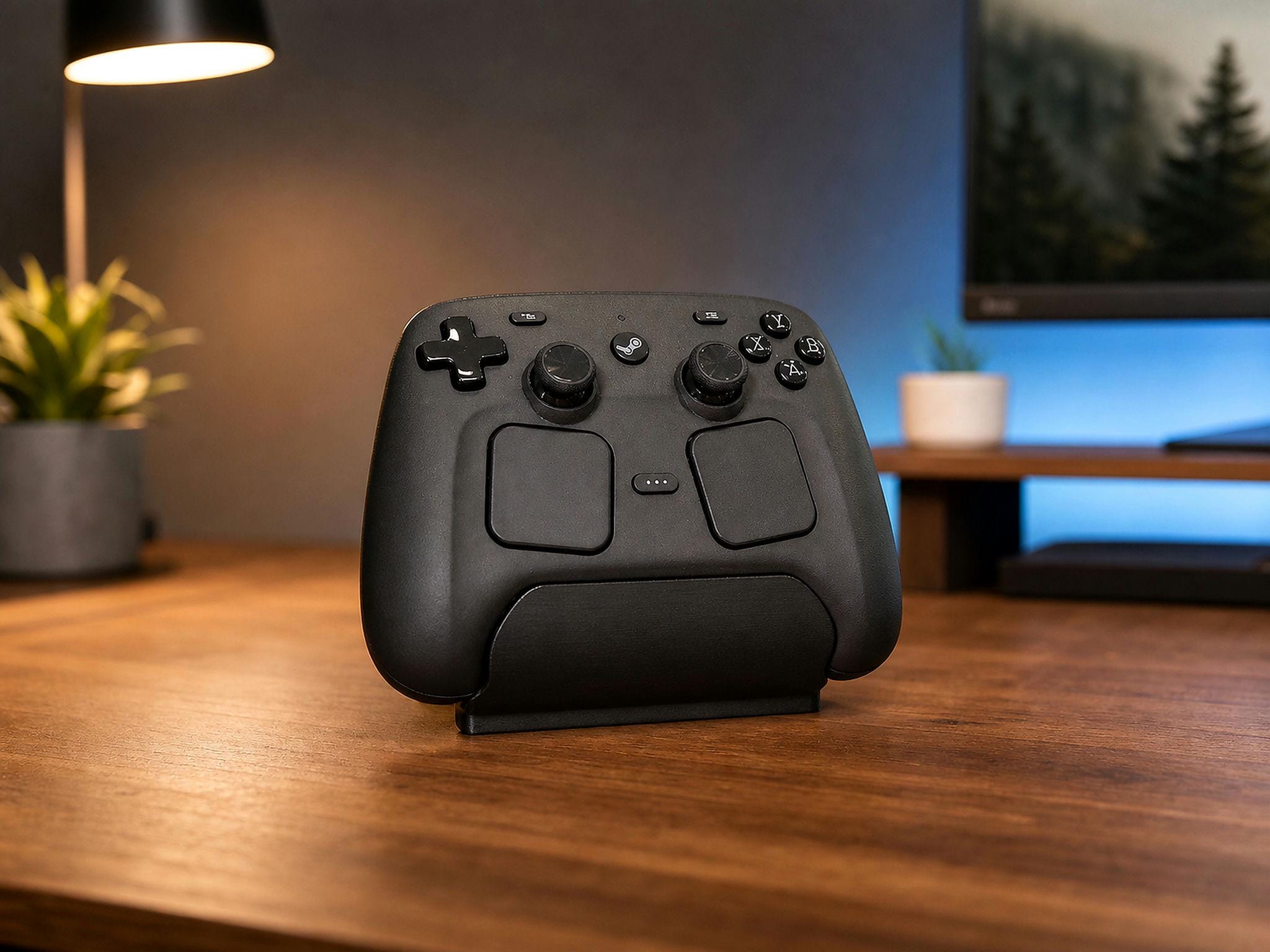 Listing photo: Steam Controller 2 Wall/Desk Mount with Puck Dock, 3D Printed Controller Holder, Compact Gaming Desk Organizer, 2026 Controller Compatible