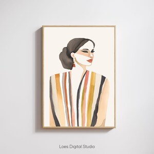 Elegant striped woman contemporary artwork minimalist print living room wall poster stripe abstract print digital download