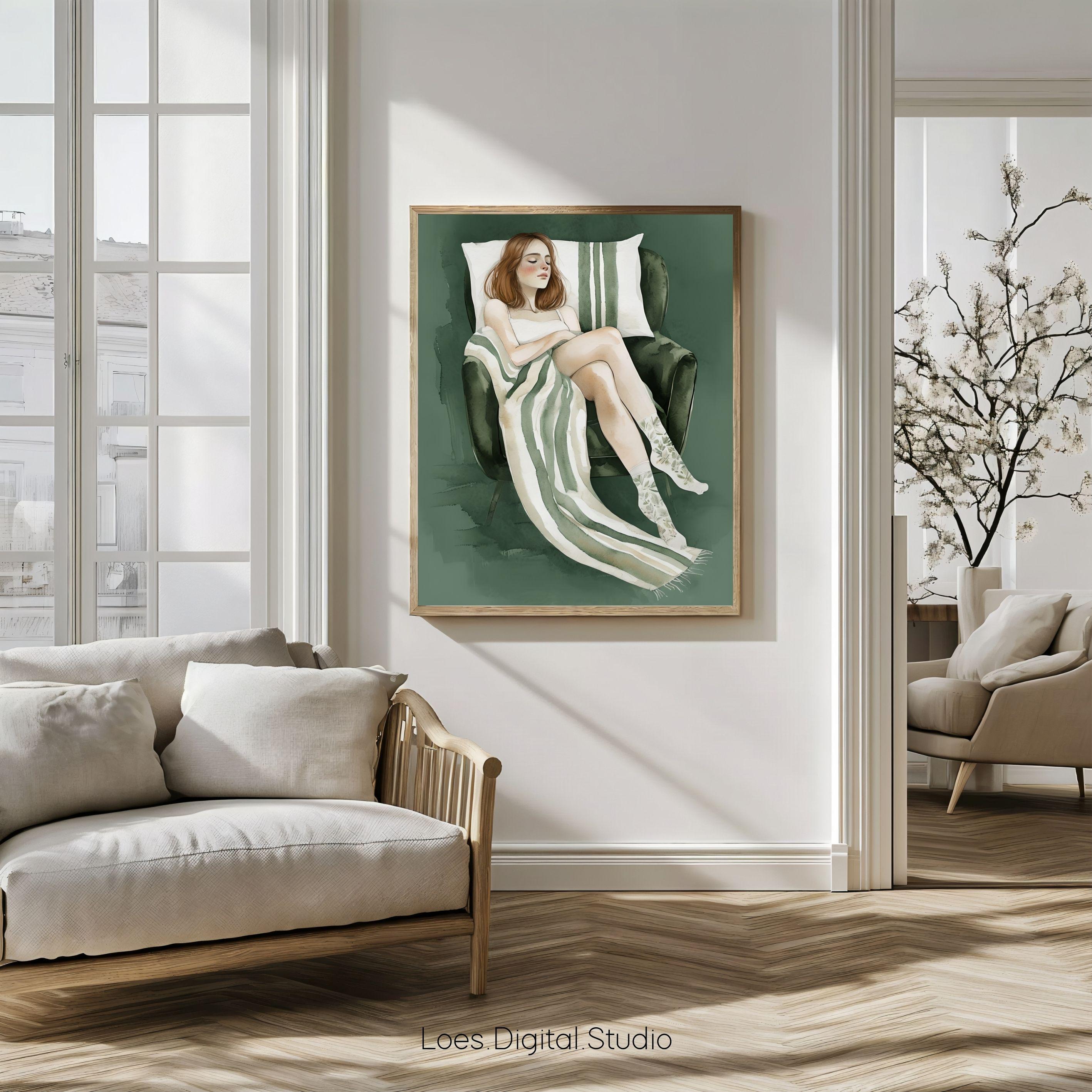 Emerald Green Abstract Woman in Chair Contemporary Artwork Minimalist ...