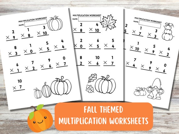 Printable Fall Themed Multiplication Worksheets Cute - Etsy