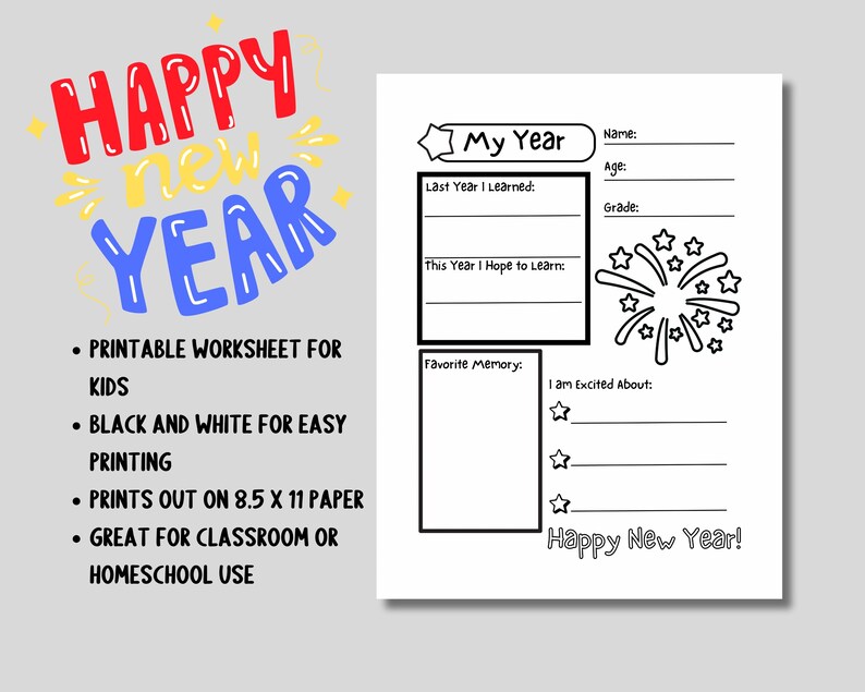 Printable NEW YEARS WORKSHEET for Kids | My Year | Year in Review ...