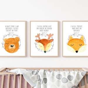 Bible Verse Nursery Wall Art, Woodland Nursery Decor, Woodland Animals Prints, Bible Verse Printable Wall Art, Digital Download