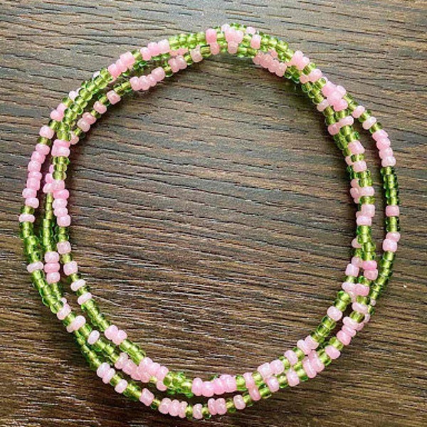 Pink & Green, Waist Chain, Sorority, Waist Beads, Waist Charm, Weight Management Beads, African Waist Beads