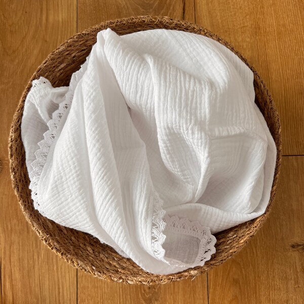 Solid Essentials White Blue Receiving Blanket main image 1